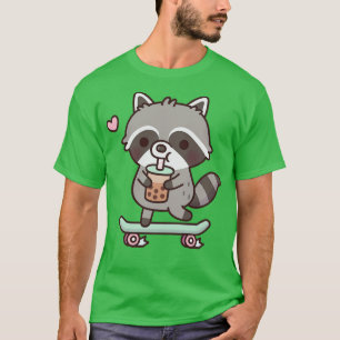 T-shirt Cute Skateboard Raccoon Boire Boba Tea