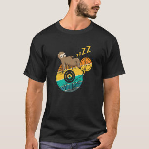 T-shirt Cute Sleeping Sloth Musique Vinyl LP Musicien Musi