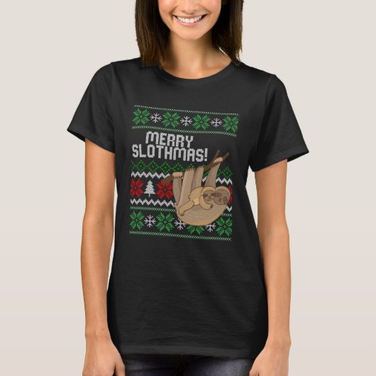 T-shirt Cute sloth Christmas Merry sloths ugly (Devant)