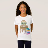 T-Shirt Cute Sloth School Desk Math Écriture Lecture Livre (Devant entier)