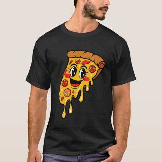 T-shirt Cute Smiling Pizza Fun Fun Tee (Devant)