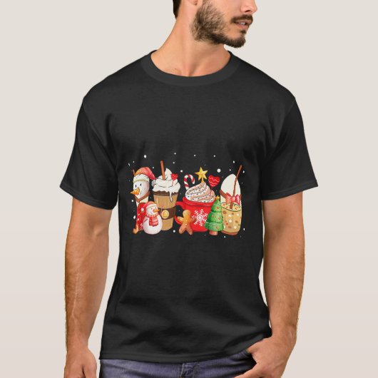 T-shirt Cute Snowman Coffee Lover Latte Gingerbread Funny (Devant)