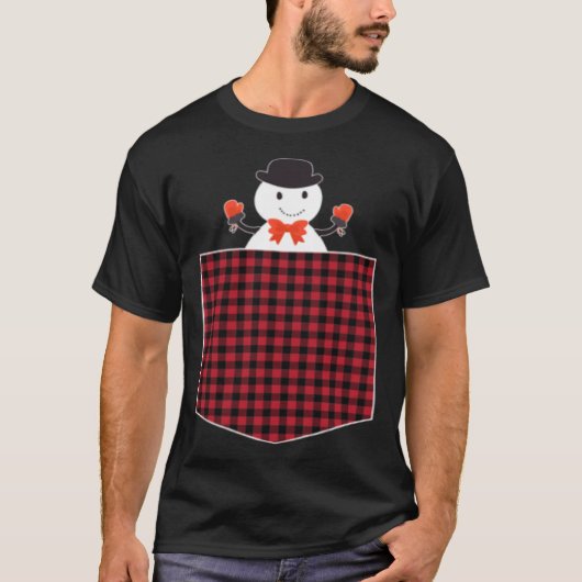 T-shirt Cute Snowman Inside Buffalo Plaid Pocket Holiday C (Devant)