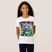 T-Shirt Cute souriant bleu Kitten-55665 (Devant entier)