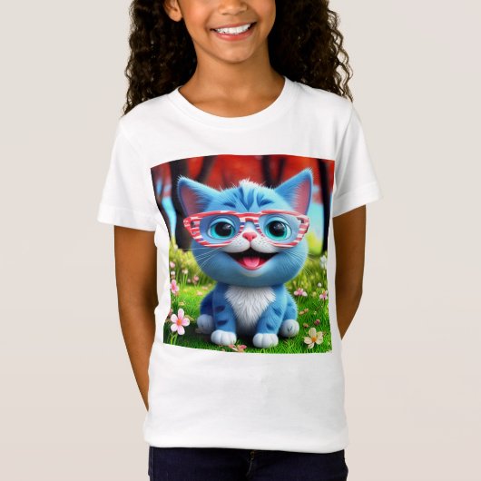 T-Shirt Cute souriant bleu Kitten-55665 (Devant)