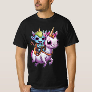 T-shirt Cute Space Alien équitation licorn drôle UFO