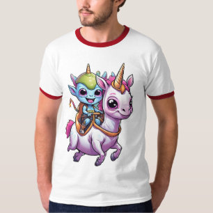 T-shirt Cute Space Alien équitation licorn drôle UFO