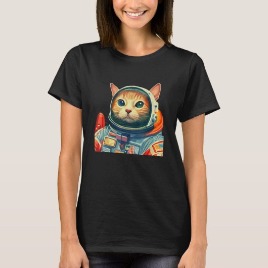 T-shirt Cute Space Cat Astronaut Kitten Adorable SciFi Pet (Devant)