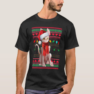 T-shirt Cute Sphynx Cat Wearing Santa Hat Celebrate Christ