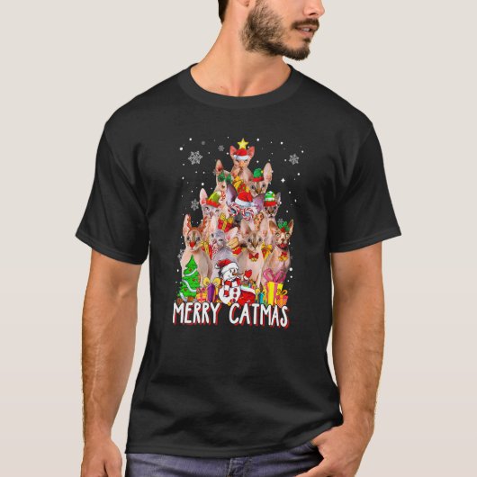 T-shirt Cute Sphynx Chat Joyeux Catmas Noël Arbre de Noël  (Devant)