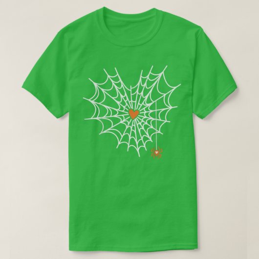 T-shirt Cute Spider Web Cobweb Heart Halloween Orange (Design devant)