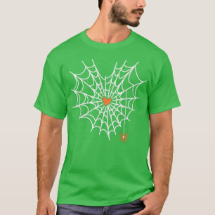 T-shirt Cute Spider Web Cobweb Heart Halloween Orange