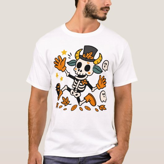 T-shirt Cute Spooky Skeleton Goat with Top Hat (Devant)