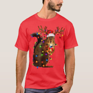 T-shirt Cute Squirl Santa Hat Happy Hol