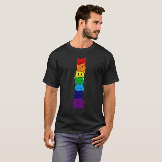 T-shirt Cute Stack Cat Gay Rainbow Flag Pride Lgbq Support (Devant entier)