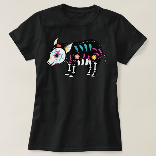 T-shirt Cute Sugar Skull Mexican Pig Halloween Day Of The (Design devant)