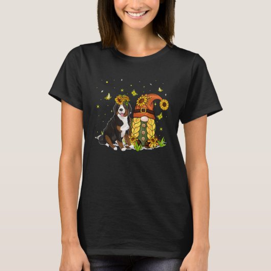 T-shirt Cute Sunflowers Gnome With Greater Swiss Mountain  (Devant)