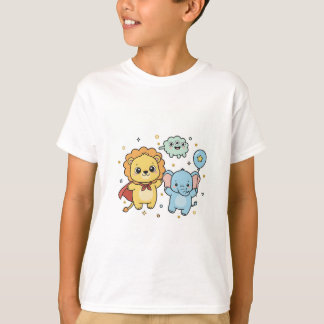 T-shirt Cute Superhero Lion and Elephant Friends Cartoon