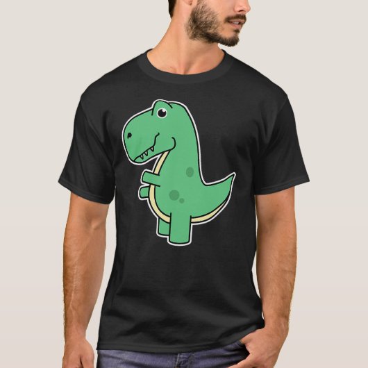 T-shirt Cute T-Rex Dinosaur Tee - Green Dino Adult and Kid (Devant)