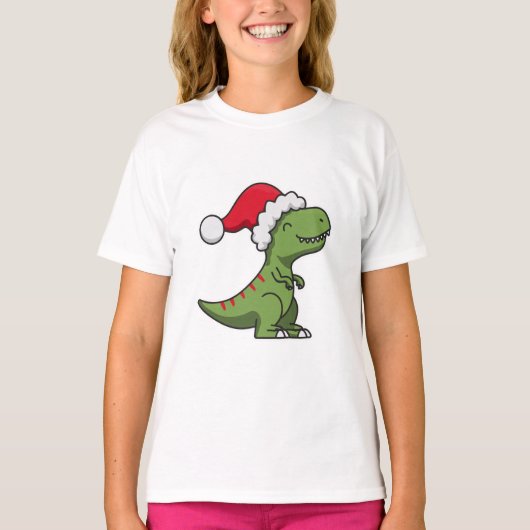 T-shirt Cute T-Rex in Santa Hat – Christmas Dino (Devant)