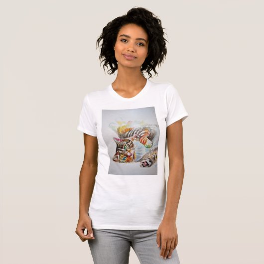 T-shirt Cute Tabby Chat Aquarelle Chats Filles T Chemise T (Devant entier)