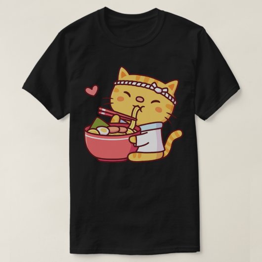 T-shirt Cute Tabby Chef Chat Manger Ramen (Design devant)