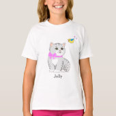 T-shirt Cute Tabby Kitty Chat et Petit Oiseau (Devant)