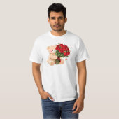T-shirt Cute Teddy Bear Holding Valentine Roses (Devant entier)