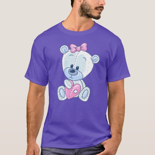 T-shirt Cute Teddy Bear Love Heart (Devant)