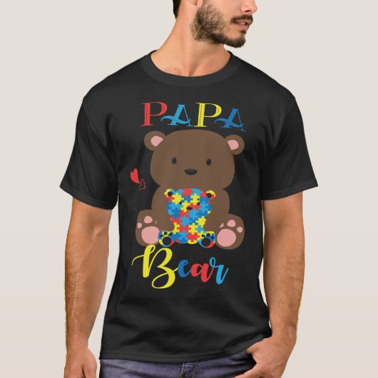 T-shirt Cute Teddy Bear  PaPa Bear Autism Father Puzzle Ba (Devant)
