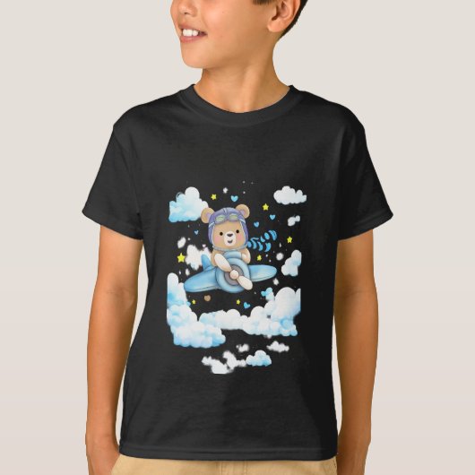 T-shirt Cute Teddy Bear Pilot Airplane (Devant)