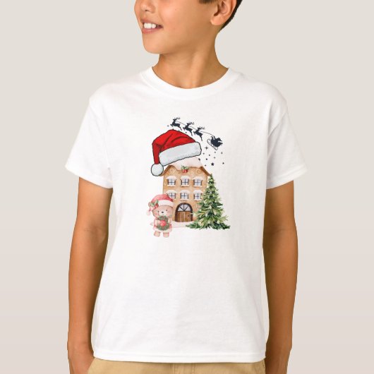 T-shirt Cute Teddy Ours & Gingerbread Maison Whimsical Chr (Devant)
