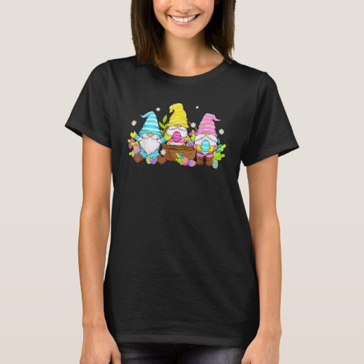 T-shirt Cute Three Gnomes Easter Day Bunny Egg Spring Wome (Devant)