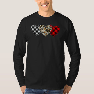 T-shirt Cute Three Heart Leopard Buffalo Red Black Plaid V