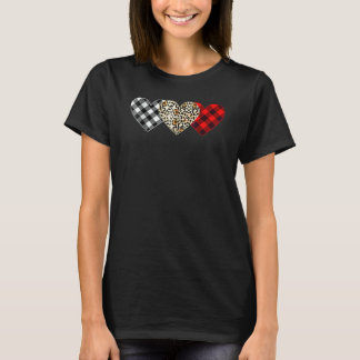 T-shirt Cute Three Heart Leopard Buffalo Red Black Plaid V