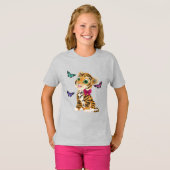 T-shirt Cute Tiger Cub avec Bow Rose & Papillons (Devant entier)