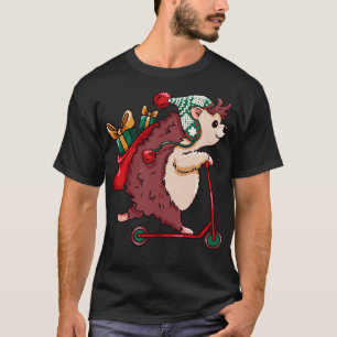 T-shirt Cute toon Christmas Hérisson sur Scooter
