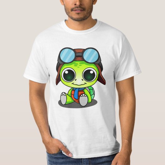 T-shirt Cute tortue caricaturale en Aviator Casquette (Devant)