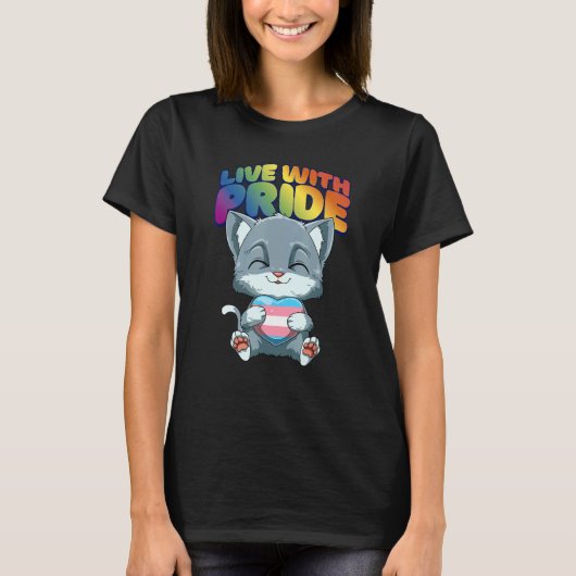 T-shirt Cute Transgender Pride Cat Transgender Heart (Devant)