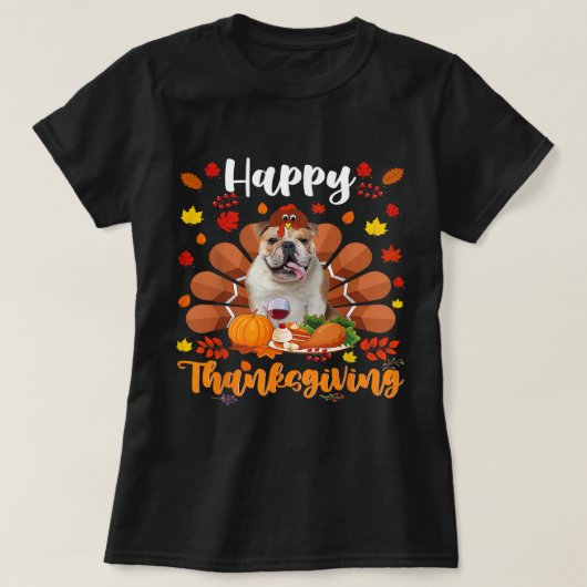 T-shirt Cute Turkey Boston Terrier Dog Autumn (Design devant)