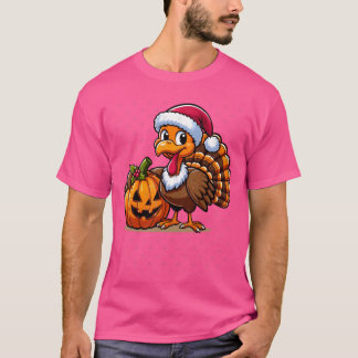 T-shirt Cute Turkey Posing with Pumpkin Autumn Harvest Ani