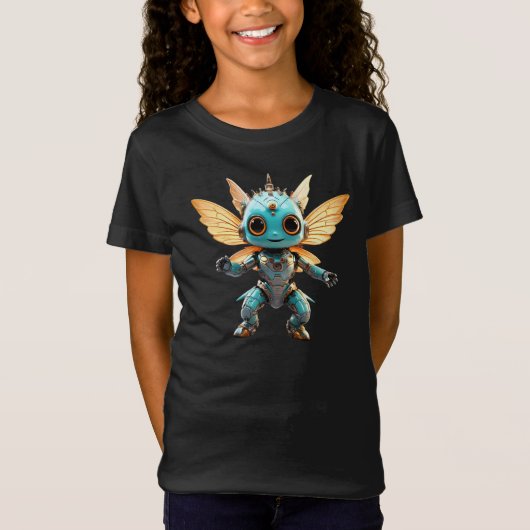 T-Shirt Cute Turquoise Dancing Robot Pixie (Devant)