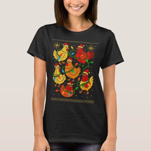 T-shirt Cute Ugly Christmas Chickens Hen Shirt Funny Xmas (Devant)