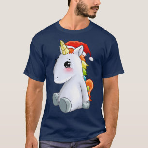 T-shirt Cute Unicorn Assis Avec Santas Casquette Idée Cade