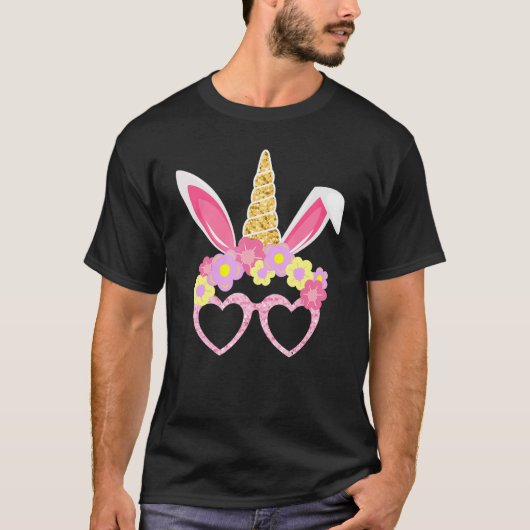 T-shirt Cute Unicorn Bunny Visage Pâques Jour Enfants Fill (Devant)