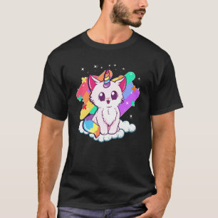 T-shirt Cute Unicorn Chat Adorable Magique Arc-en-ciel Kit