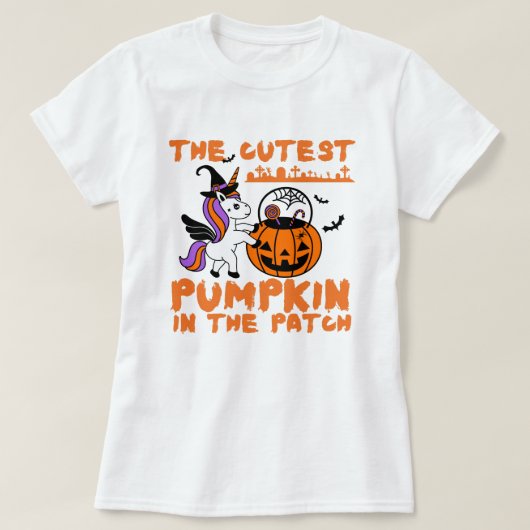 T-shirt Cute Unicorn Citrouille Halloween Thanksgiving (Design devant)