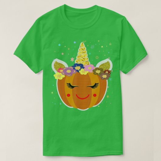 T-shirt Cute Unicorn Citrouille Halloween Thanksgiving - 9 (Design devant)