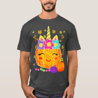 T-shirt Cute Unicorn Citrouille Halloween Thanksgiving Fun