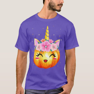 T-shirt Cute Unicorn Citrouille Halloween Thanksgiving Gir
